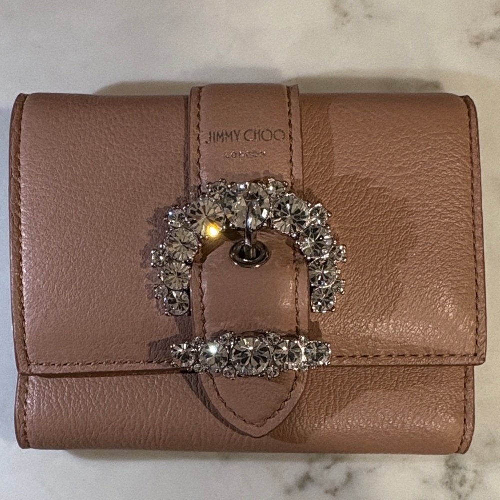 Jimmy Choo Pink Leather Wallet with Crystal Accent